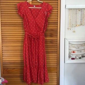 Old Navy Red Polka Dot Midi Wrap Dress